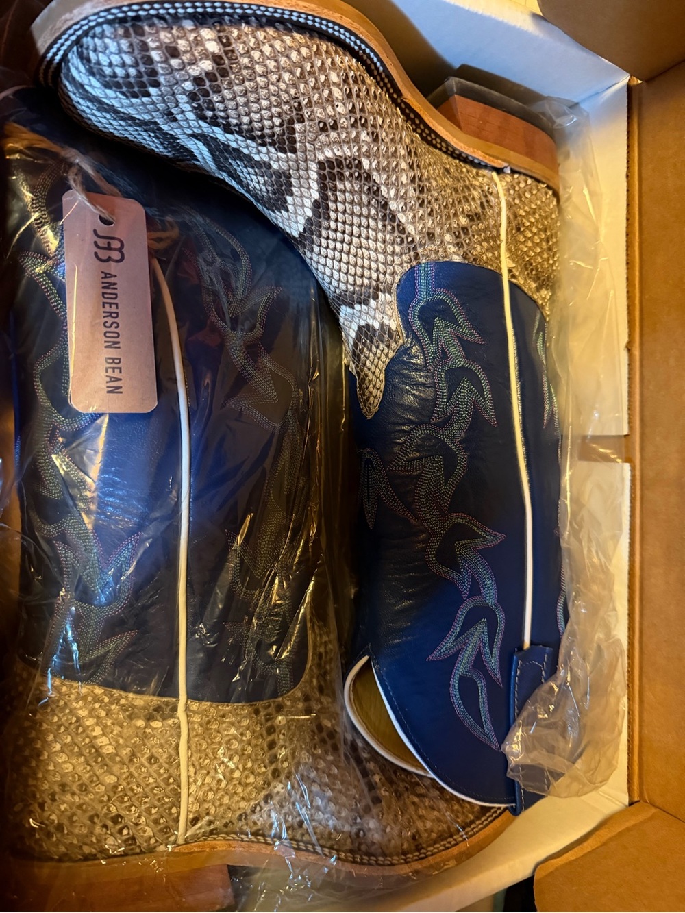 Anderson Bean Burmese Python Boots with Nova Kidskin tops